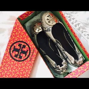 Tory Burch ‘Reva’ Ballet Flat - Snakeskin & Gold